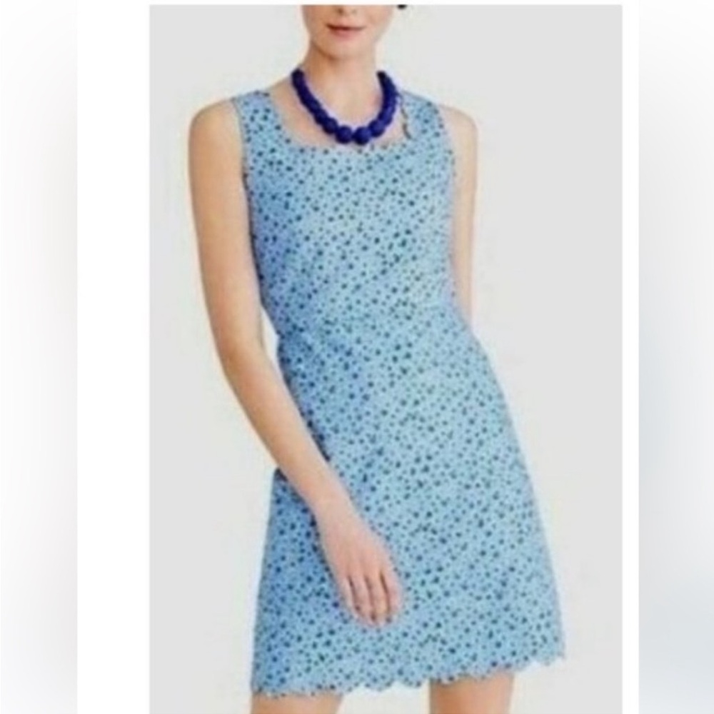 J. Crew Blue Scalloped Edge Basketweave Floral Sheath Dress